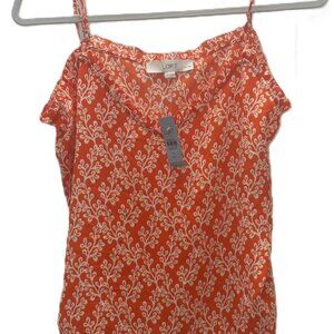 LOFT loose fitting orange floral tank top. Medium Petite
